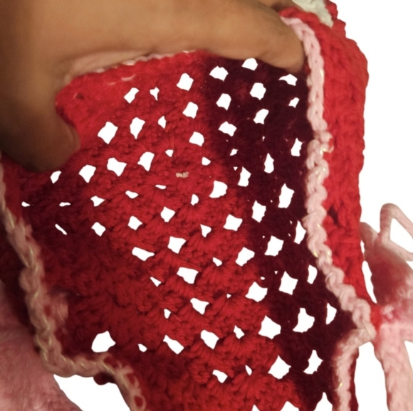 Handmade Granny Square Heart Crochet Handbag Valentine's Day Red Envelope Purse - Picture 12 of 16